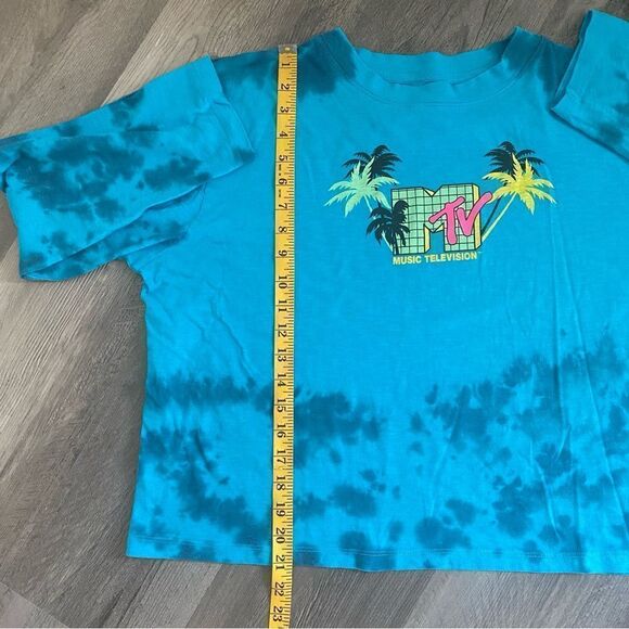 MTV Boxy Crop Top Blue Tie Dye Long Sleeve Plus XXL - Picture 10 of 11